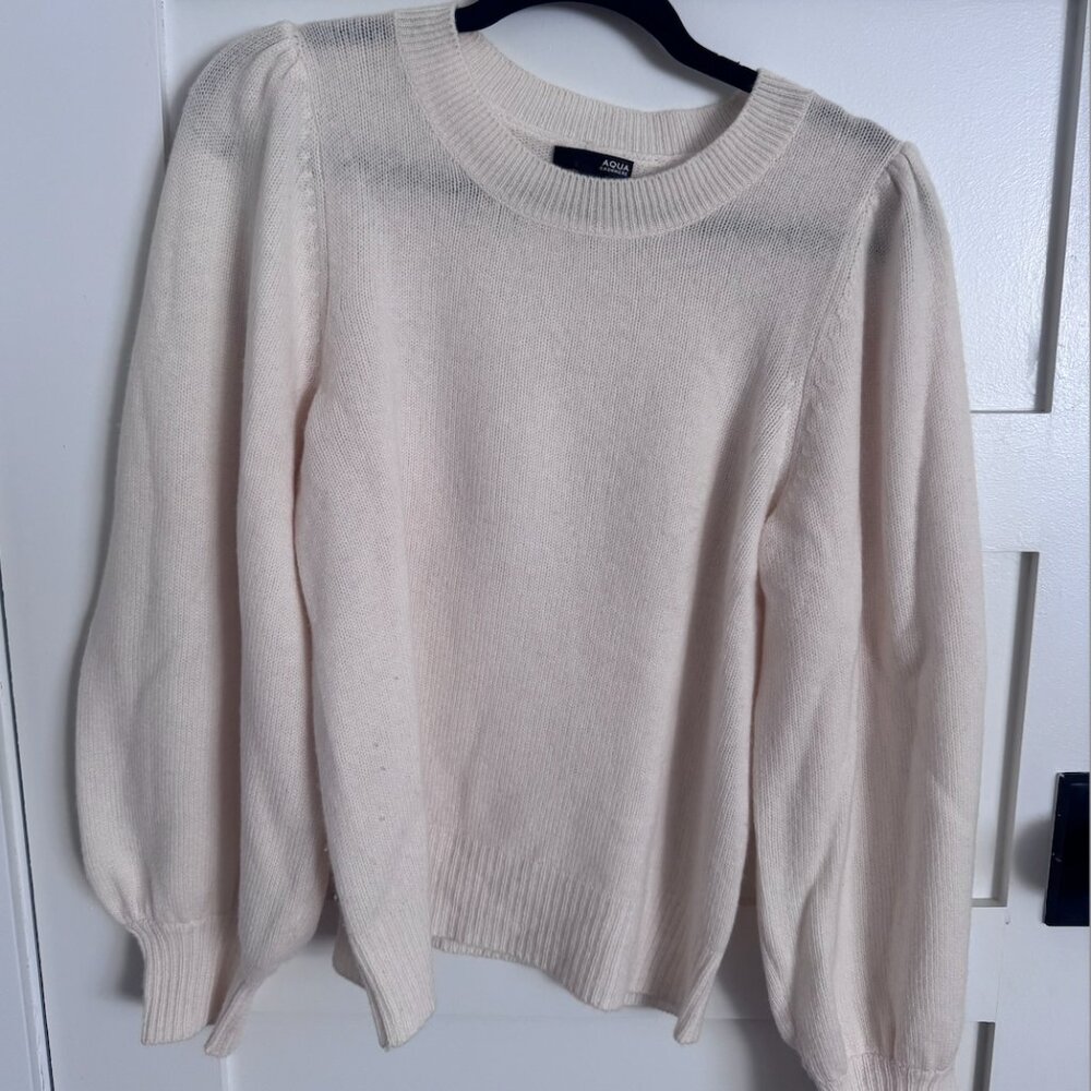 AQUA Balloon Sleeve Cashmere Sweater – Soft Knit | Cozy Luxe | Size L